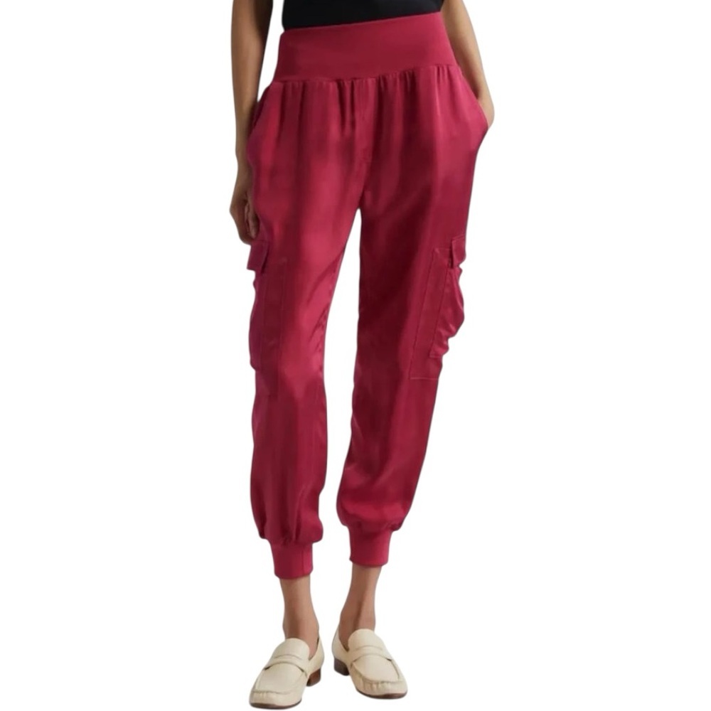 NEW Cinq à Sept Giles Twill Satin Cargo Jogger Pants Rosewood Women’s Size Small